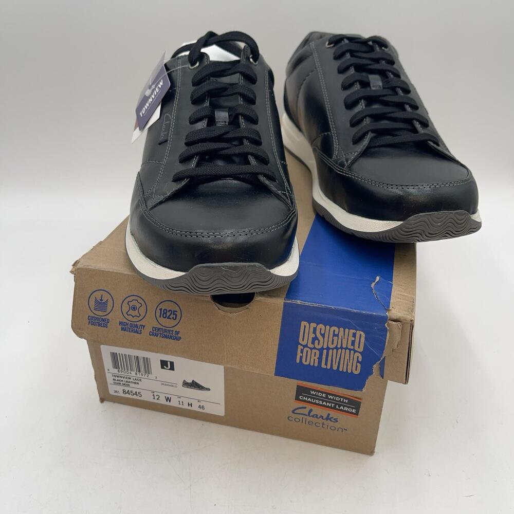 Clarks Townview Lace Shoes Mens Black Leather Casual Comfort Size 12 W Sneakers
